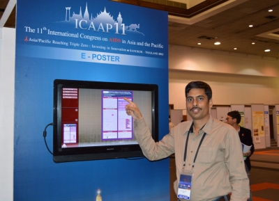 Prakash Javalkar with his stigma poster at ICAAP